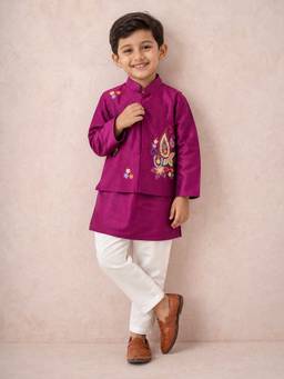 LABEL NEETI - Ethnic Kurta With Hand Embroidered Jacket And Pyjama