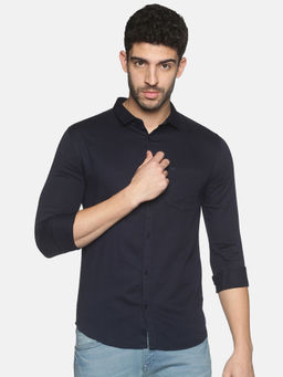 SHOWOFFFF - Mens Casual Navy Blue Slim Fit Full Shirt