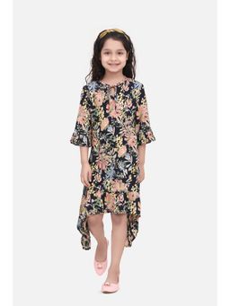 StyleStone - Girls Asymmetric Floral Rayon Multi-Color Dress