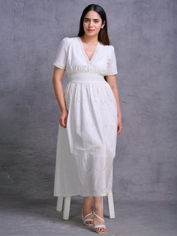 PEPPINOS - White Embroidered Cotton White Maxi Dress