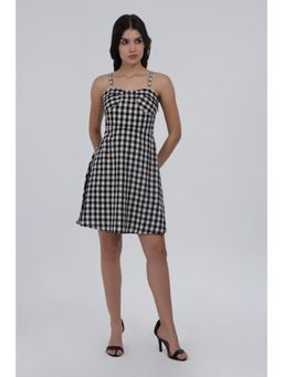 PEPPINOS - Black White Gingham Check Fit Flare Black Dress