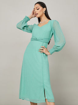 Styli - Full Sleeves Dobby A-Line Midi Dress