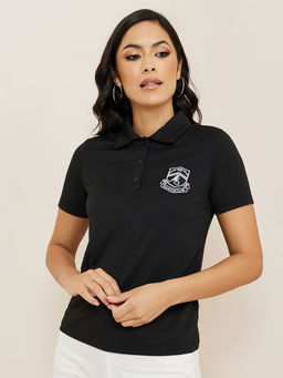 Styli - Regular Fit Badge Slogan Half Placket Polo T-Shirt