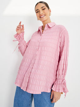 Styli Elevate - Textured Oversized Longline Shirt with Buttons