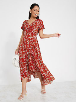 Styli - Floral Print Wrap Midi Dress