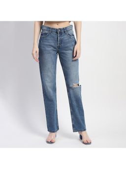 Madame - Crushed Ripped Blue Straight Denim