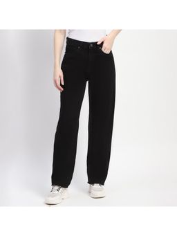 Madame - Straight Fit Frayed Hem Solid Black Denim