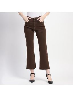 Madame - Brown Distressed Hem Flared Denim