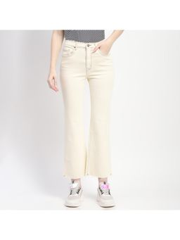 Madame - Off-White Distressed Hem Flared Denim