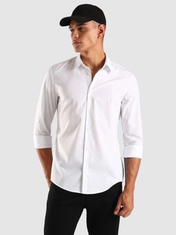 Calvin Klein - White Solid Slim Fit Cotton Shirt