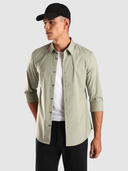 Calvin Klein - Green Solid Slim Fit Cotton Shirt