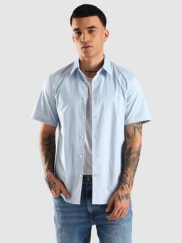 Calvin Klein - Blue Solid Slim Fit Cotton Shirt