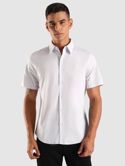 Calvin Klein - White Solid Slim Fit Cotton Shirt