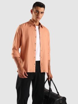 Calvin Klein - Peach Solid Regular Fit Linen Shirt