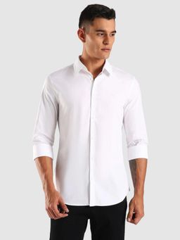 Calvin Klein - White Solid Slim Fit Cotton Shirt