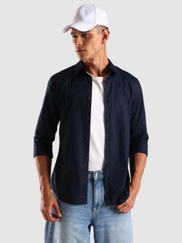 Calvin Klein - Navy Blue Solid Slim Fit Cotton Shirt