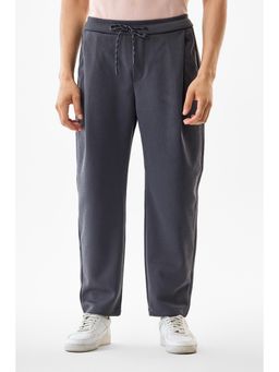 Snitch - Navy Blue Textured Relaxed Casual Trouser