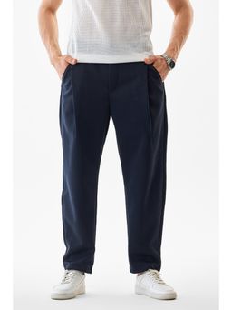 Snitch - Navy Blue Textured Relaxed Casual Trouser