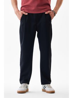 Snitch - Navy Blue Textured Relaxed Casual Trouser
