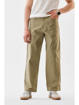 Snitch - Beige Solid Loose Casual Trouser