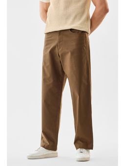 Snitch - Brown Solid Loose Casual Trouser