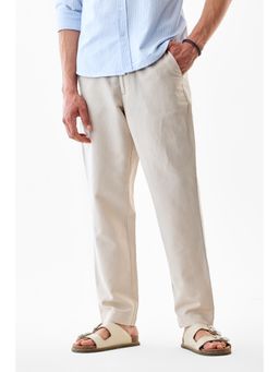 Snitch - Beige Solid Slim Casual Trouser