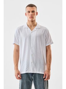 Snitch - White Textured Half Sleeves Boxy Casual Shirt