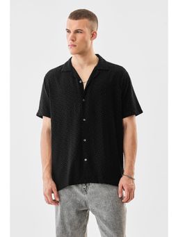Snitch - Black Textured Half Sleeves Boxy Casual Shirt