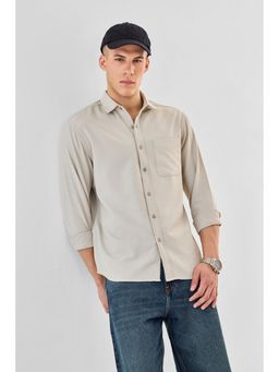 Snitch - Beige Textured Full Sleeves Regular Casual Shirt