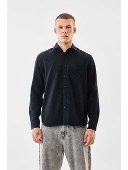 Snitch - Black Textured Full Sleeves Regular Casual Shirt