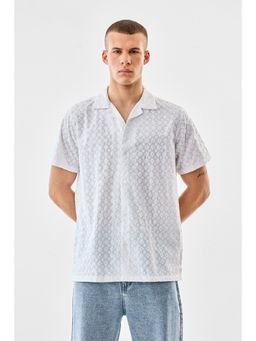 Snitch - White Embroidery Half Sleeves Boxy Casual Shirt