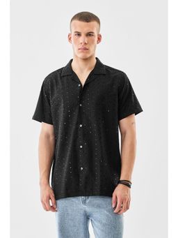 Snitch - Black Embroidery Half Sleeves Boxy Casual Shirt