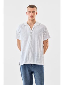 Snitch - White Embroidery Half Sleeves Boxy Casual Shirt