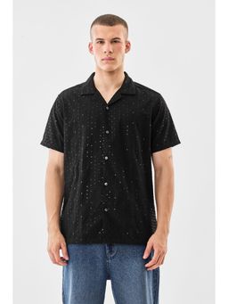 Snitch - Black Embroidery Half Sleeves Boxy Casual Shirt