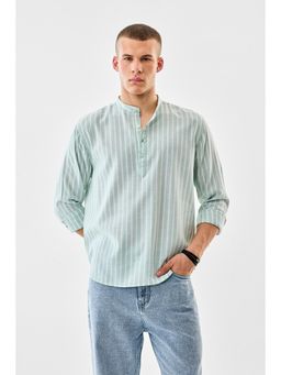 Snitch - Light Green Stripes Full Sleeves Regular Casual Kurta Shirt