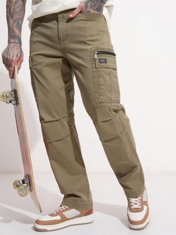 HIGHLANDER - Men Olive Solid Relaxed Cargo