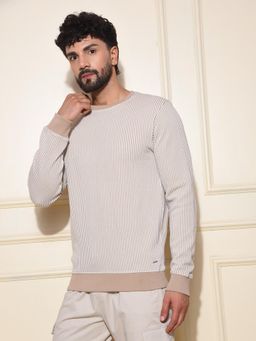 CRIMSOUNE CLUB - Men Beige Vertical Stripes Sweatshirt