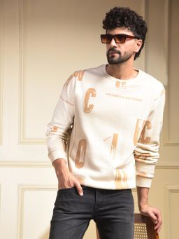 CRIMSOUNE CLUB - Men Beige Typographic Print Sweatshirt