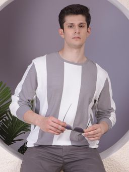 CRIMSOUNE CLUB - Men Grey Vertical Stripes Sweatshirt