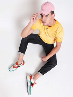 Belliskey - Yellow Round Neck Cotton Casual T-Shirt