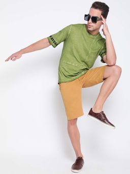 Belliskey - Olive Round Neck Cotton Casual T-Shirt