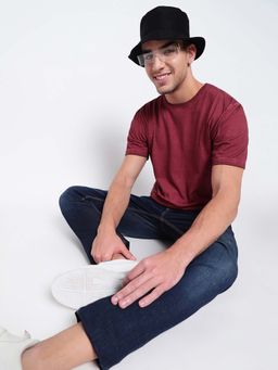 Belliskey - Red Round Neck Cotton Casual T-Shirt