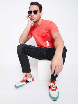 Belliskey - Peach Round Neck Cotton Casual T-Shirt