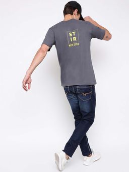Belliskey - Grey Round Neck Cotton Casual T-Shirt