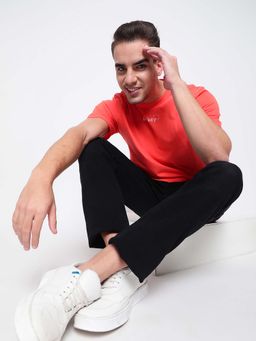 Belliskey - Peach Round Neck Cotton Casual T-Shirt