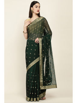 Soch - Green Poly Chiffon Ethnic Motifs Embroidered Saree with Unstitched