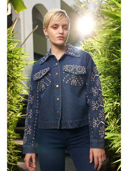 Kay Kay BY KKHUSHI SAHAII - Avery Navy Blue Denim Embroidered Jacket