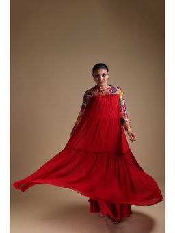 THETAA - Red Hand Embroidered A Line Maxi Gown
