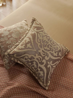 Pure Home + Living - Taupe Embroidered Square Cushion Cover (16x16 Inches)