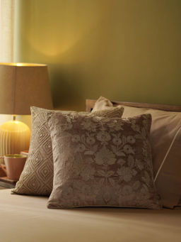 Pure Home + Living - Beige Embroidered Cushion Cover (16x16 Inches)